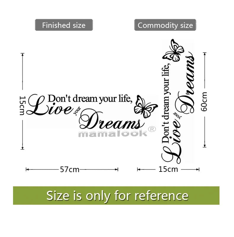 Don't Dream Your Life Art Vinyl Quote Wall Sticker Wall Decals Home Decor Live Your Dreams