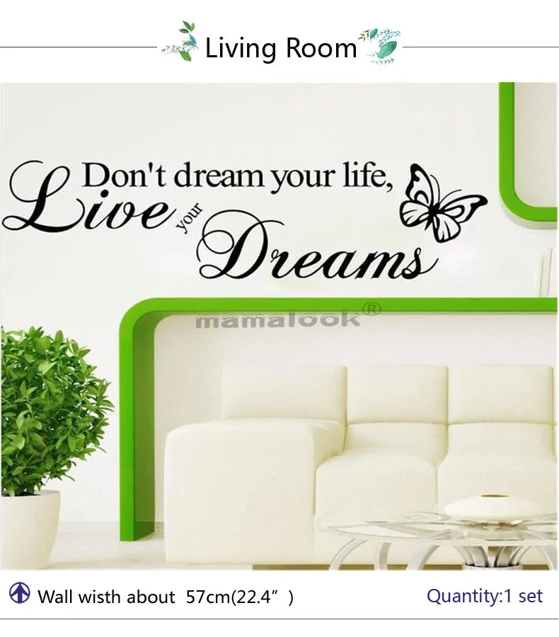 Don't Dream Your Life Art Vinyl Quote Wall Sticker Wall Decals Home Decor Live Your Dreams