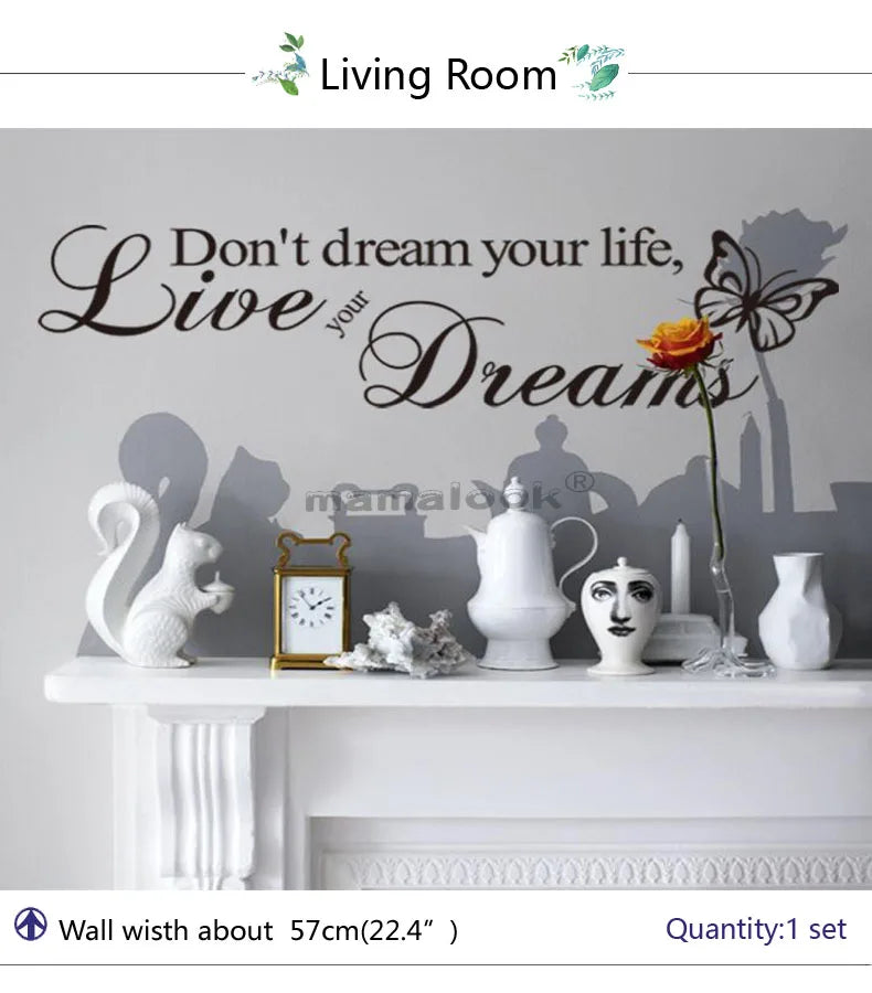 Don't Dream Your Life Art Vinyl Quote Wall Sticker Wall Decals Home Decor Live Your Dreams