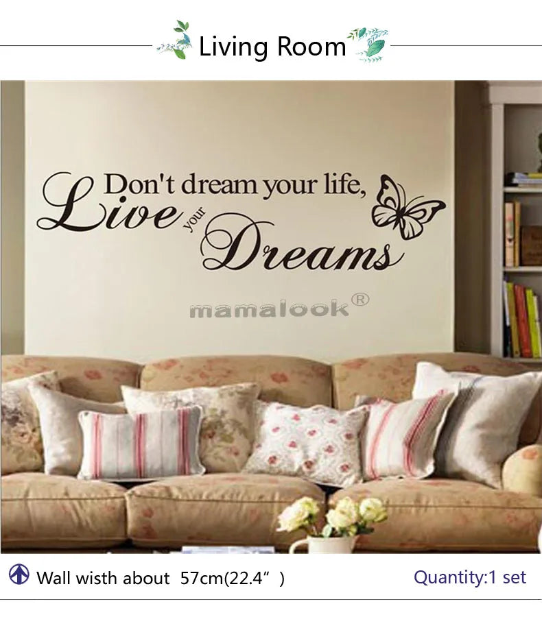 Don't Dream Your Life Art Vinyl Quote Wall Sticker Wall Decals Home Decor Live Your Dreams