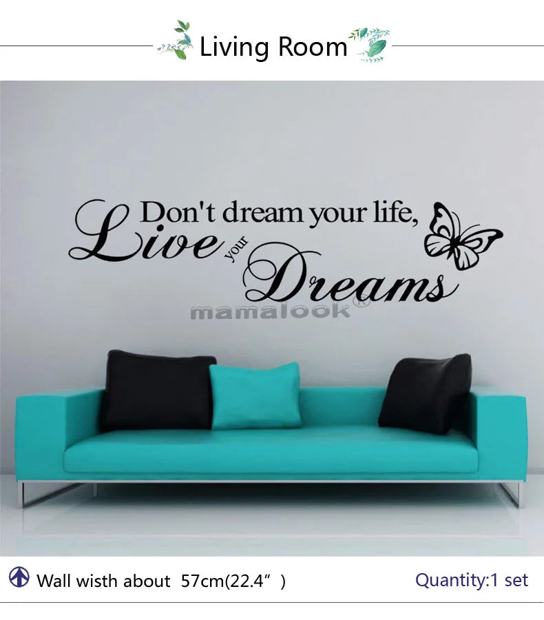 Don't Dream Your Life Art Vinyl Quote Wall Sticker Wall Decals Home Decor Live Your Dreams