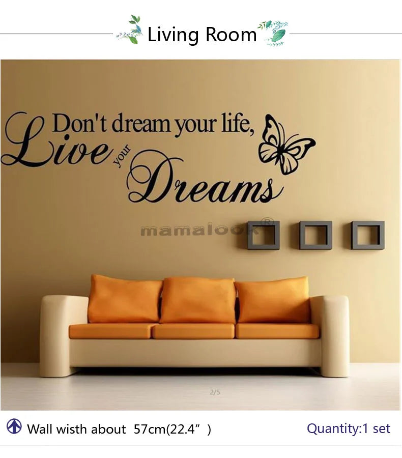 Don't Dream Your Life Art Vinyl Quote Wall Sticker Wall Decals Home Decor Live Your Dreams