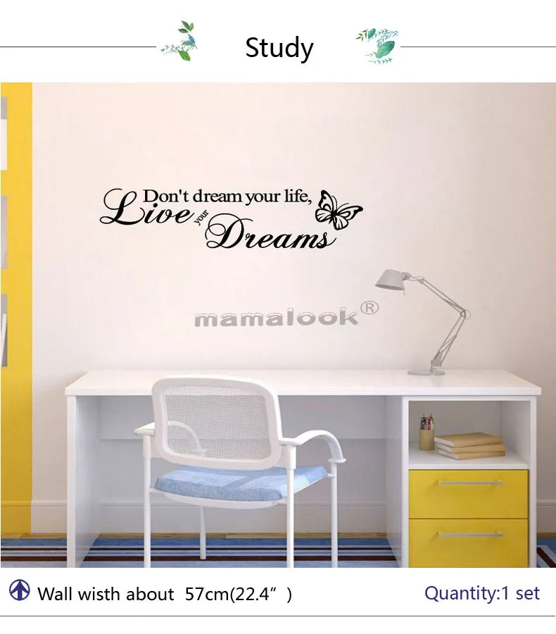 Don't Dream Your Life Art Vinyl Quote Wall Sticker Wall Decals Home Decor Live Your Dreams